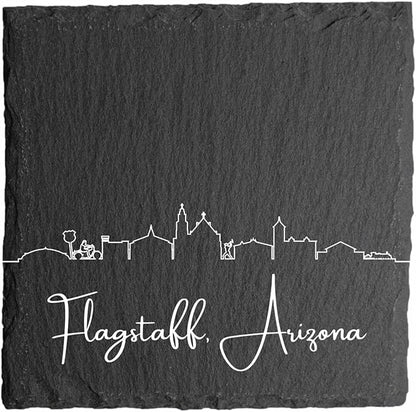 Blue Ridge Mountain Gifts - Flagstaff AZ Skyline Coasters, Set of 4 - Flagstaff Arizona Souvenir, Slate Coasters with Minimalist Skyline, Housewarming Gift for Friends, Family, & Neighbors