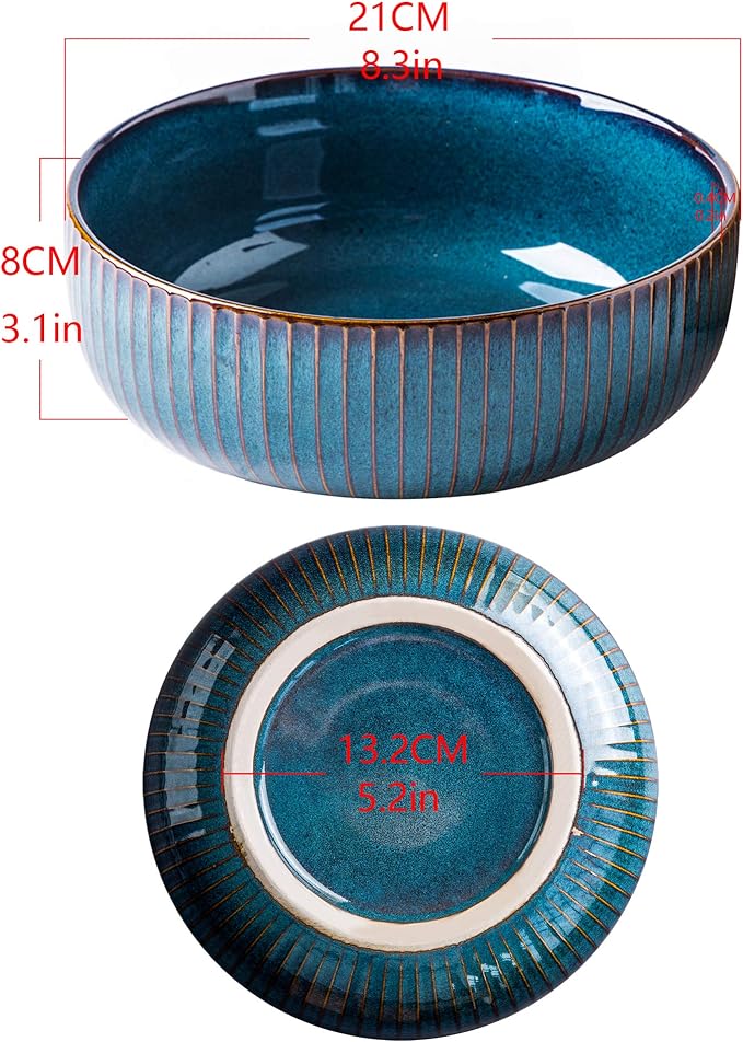 CSYY Salad Bowl 66 Oz, Porcelain Round Serving Bowl Blue Decorative Bowl - Image 3