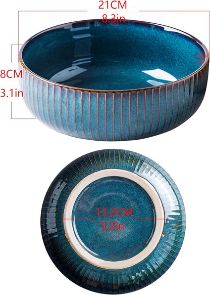 CSYY Salad Bowl 66 Oz, Porcelain Round Serving Bowl Blue Decorative Bowl - Image 3