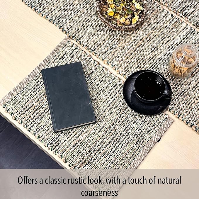 Natural Jute & Green Placemats, 13x19 Inch Dining Table Placemats - Image 3