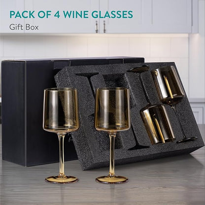 Navaris Amber Tinted Wine Glasses - Set of 4 - Coloured Wine Glasses with Stems - Stylish Design Glassware for Serving Wine, Cocktails, Dessert
