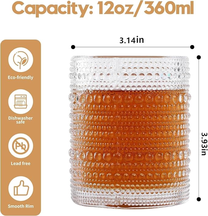 HomeVogue Hobnail Drinking Glasses Set of 6, 12 oz Vintage Glassware Set - Image 2