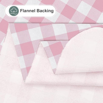 misaya Rectangle Waterproof Vinyl Table Cloth, Buffalo Flannel Backed Tablecloth, Wipeable Plastic Table Cover for Valentine's Day, Dinner, Kitchen, Outdoor (54" x 78", Pink and White)