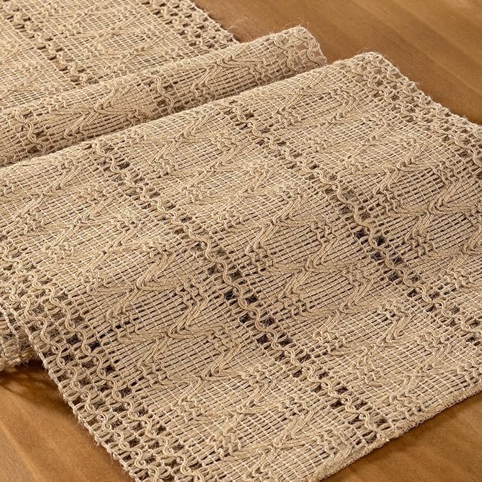 Burlap Boho Table Runner Farmhouse Jute Bamboo Table Runner 12x36 Inch | Small by MLMC
