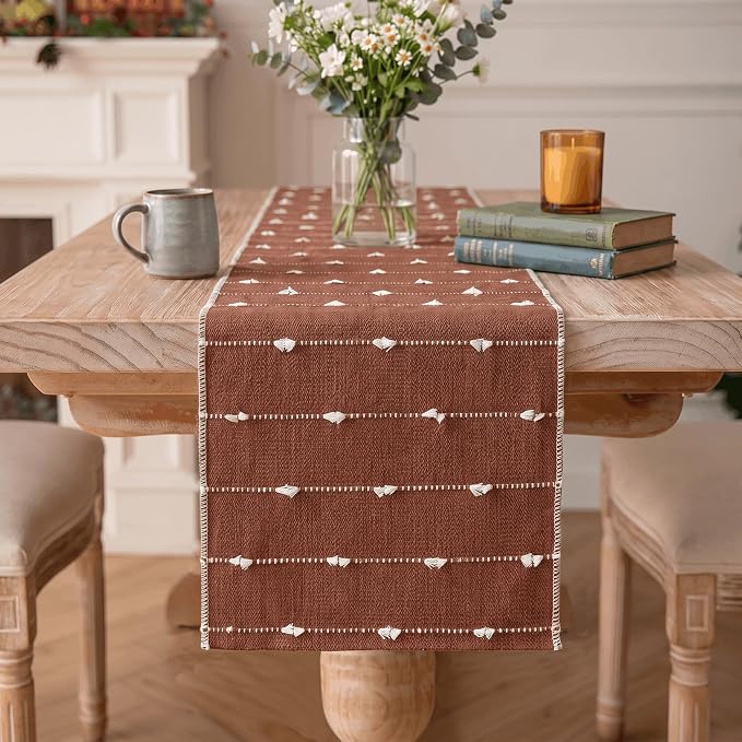 Artoid Mode Caramel Farbic Rustic Cotton Woven Table Runner, Farmhouse Fall by ArtoidMode