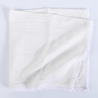 FINGERCRAFT Dinner Cloth Napkin Cotton Muslin Double Gauze 12 Pack with Classic Lace for Everyday Use, Wedding, Party, Christmas, Easter Napkins Cloth are Pre Shrunk and Good Absorbency White