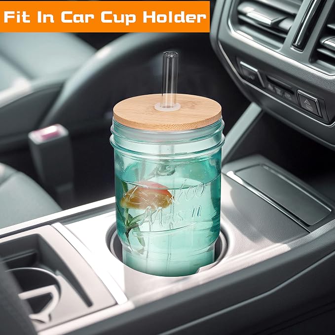 ANOTION Colored Glass Cups - 24oz Travel Coffee Mug Wide Mouth Mason Jar Iced - Image 3