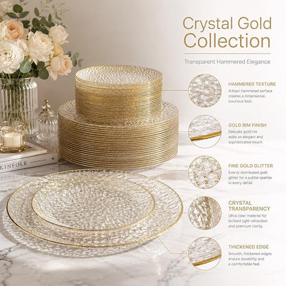 Rubtlamp 60Pcs Clear Gold Plastic Plates, Hammered Plastic Plates Included 30 - Image 5