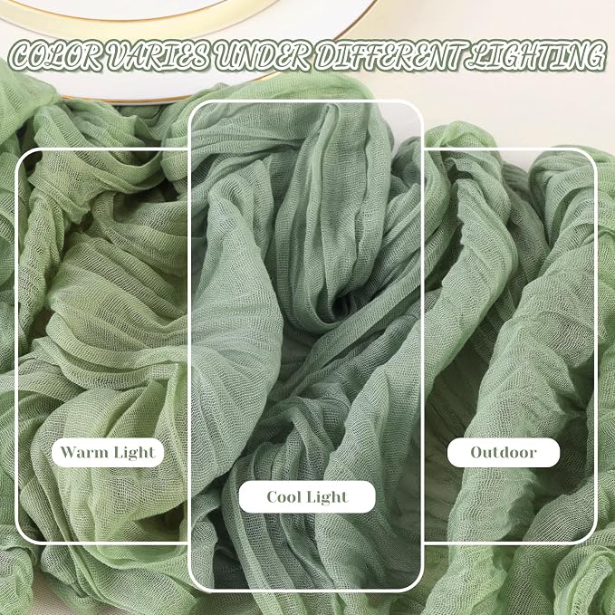 2 Pack Cheesecloth Table Runner, 120 Inch Sage Green Table Runner - Image 7