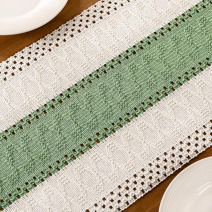 Ivory & Sage Boho Table Runner Macrame Woven Table Runner 12x72 Inch | Small - Image 6