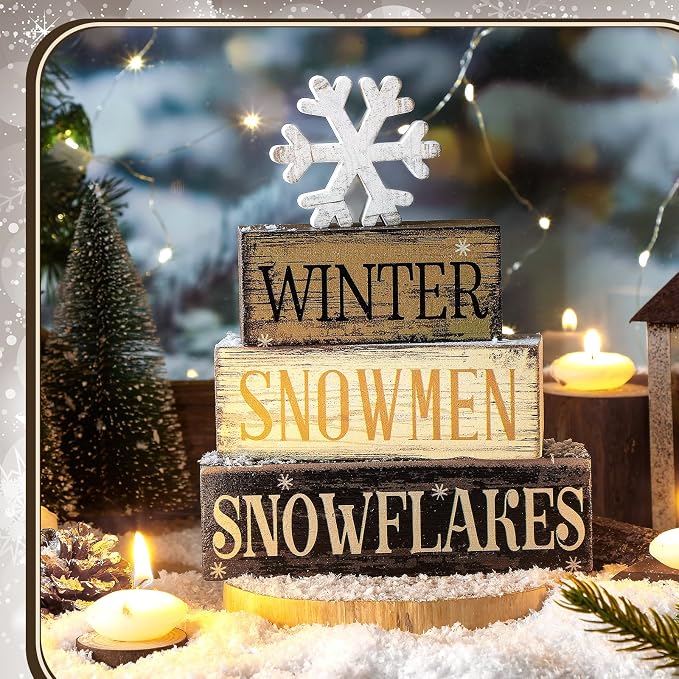 Moucuny 4 Pcs Winter Table Decorations Wooden Snowflake Decor Christmas Tiered - Image 2