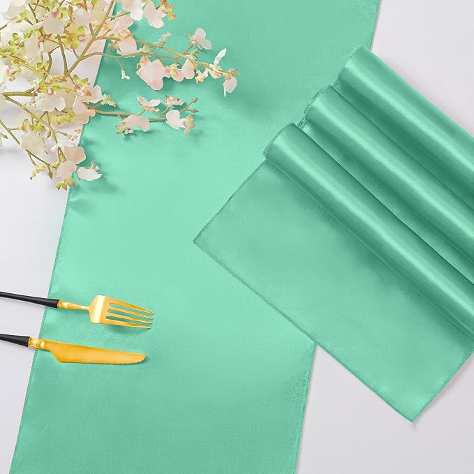Horbaunal 2 Pack Aqua Satin Table Runner 12 x 108 Inch | Smooth Table Runners - Image 5