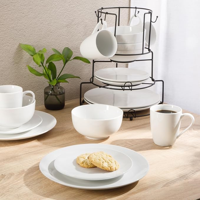 Gibson Home Summit View 17-Piece Porcelain Plates and Bowls Set W/Metal Rack - Image 2