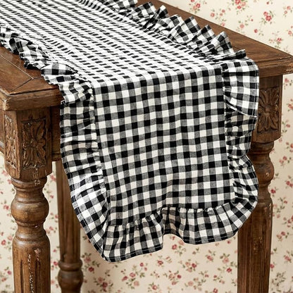 HunnmingRe 1 Pc Gingham Table Runner White and Black, 118 X 13.8 Inch | Cotton - Image 9