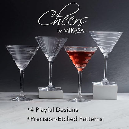 Mikasa Cheers 10-Ounce Martini Glasses, Fun Etched Designs, Durable Clear Glass - Image 7