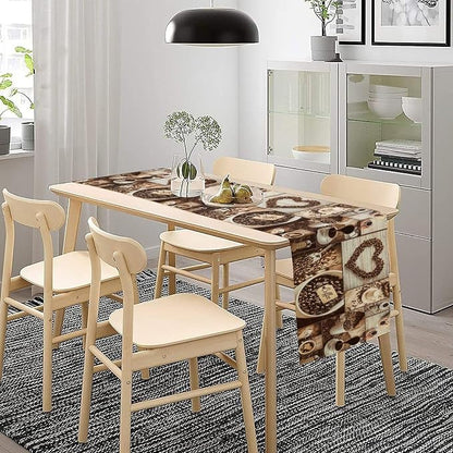 Coffee Time Table Runner, Rustic Coffee Theme Cafe Cup Latte Cappuccino Tea - Image 3