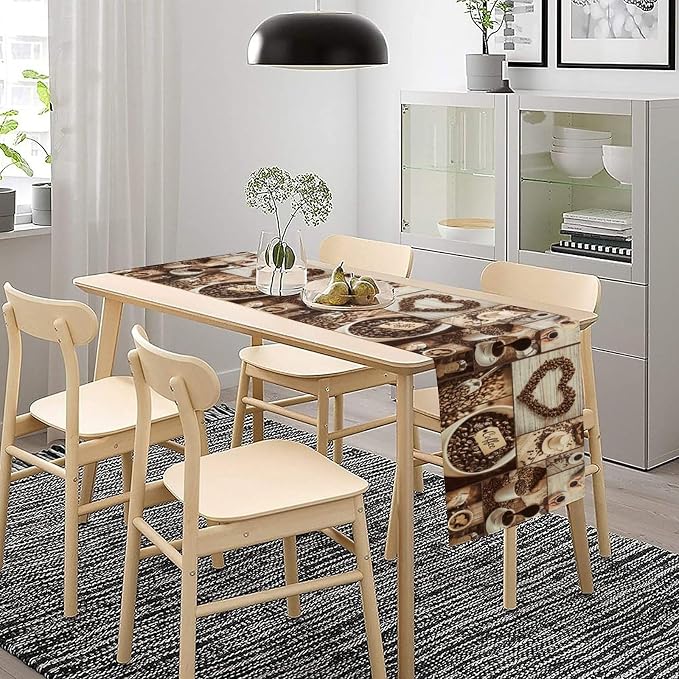 Coffee Time Table Runner, Rustic Coffee Theme Cafe Cup Latte Cappuccino Tea - Image 3