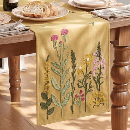Artoid Mode Light Camel Soft Chain Embroidery Wild Floral Spring Table Runner by ArtoidMode