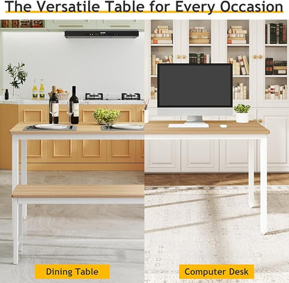 Rovibek Dining Table Set for 4 with 2 Benches – Space-Saving Kitchen Table Set for Kitchen & Dining Room, White