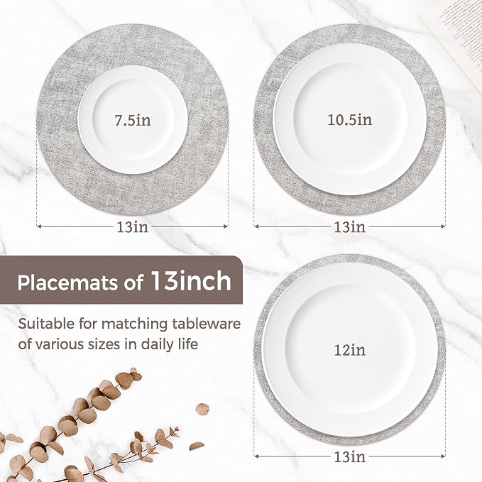 13" Round Placemats Set of 4, Reversible Faux Leather Heat Resistant Table Mats - Image 2