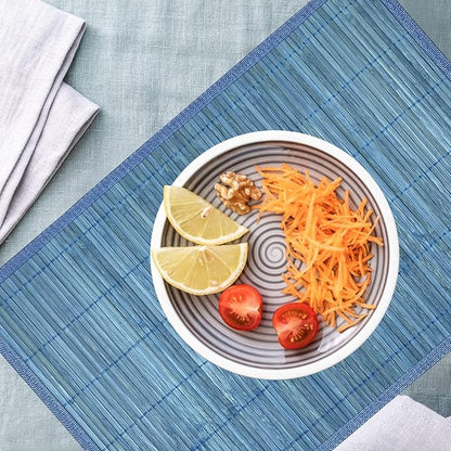ANDSTAR Bamboo Placemats Set of 8 Non-Slip Waterproof - 12x18 Inch Reusable Table Mats for Kitchen Dining, Eco-Friendly Thick Heat Resistant Dishwasher Safe Home Decor (Blue)