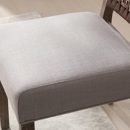 Farmhouse Dining Chairs Set of 4 Linen Fabric Upholstered Accent Side Chair, Mid Century Modern Kitchen & Dining Room Chairs with Woven Rope Back for Home, Living Room, Bedroom - Grey