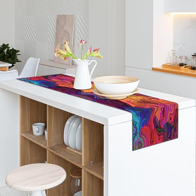 Abstract Table Runner 13x71 Inch Colorful Chaotic Waves Table Runners Table - Image 6