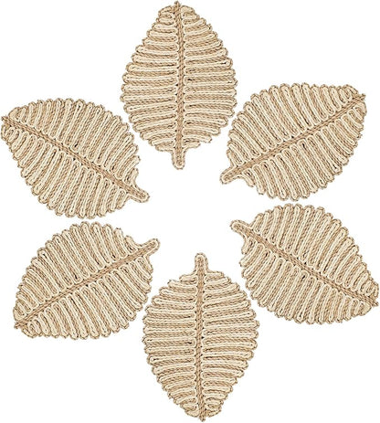 Placemats Set of 6,Natural Leaf-Shaped Charger Plates Handcrafted Fall Placemats for Dining Table Décor
