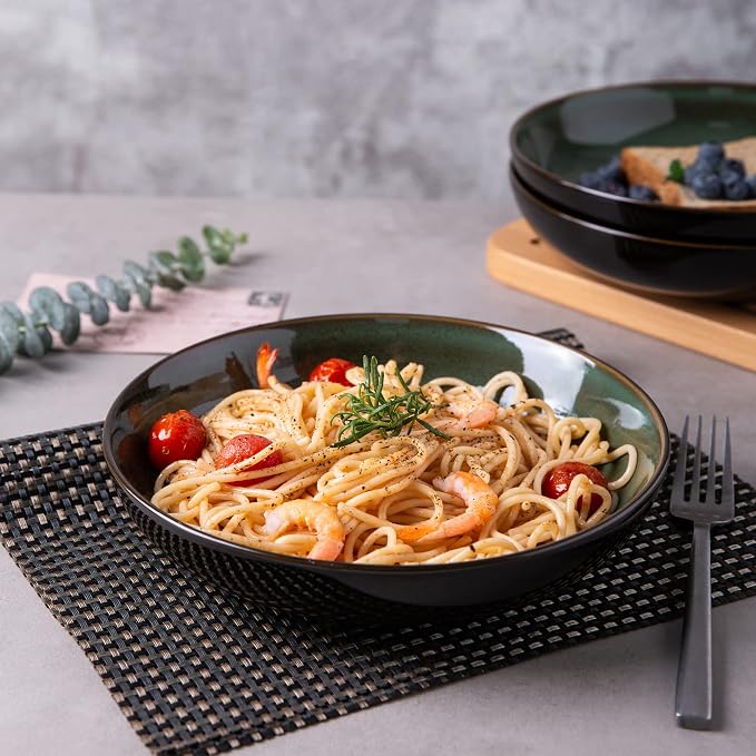 LERATIO 9.0" Ceramic Pasta Bowls Set of 4, 38oz Large Stoneware Bowls Set | - Image 7