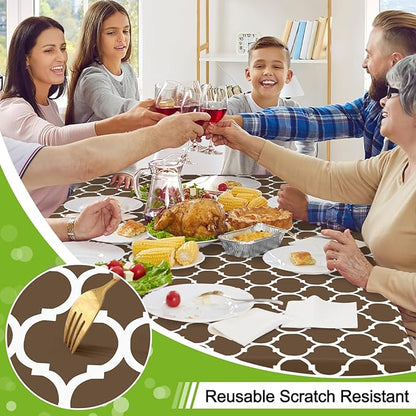 Smiry Round Plastic Table Cloth, Waterproof Vinyl Tablecloth with Flannel Backing for Round Tables, Wipeable & Spillproof for Dining, Camping, Indoor and Outdoor (60" Round, Brown)