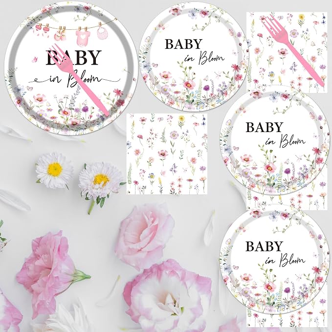 Rakuto Baby in Bloom Baby Shower Decorations Tableware Supplies, Wildflower - Image 6
