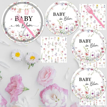 Rakuto Baby in Bloom Baby Shower Decorations Tableware Supplies, Wildflower - Image 6