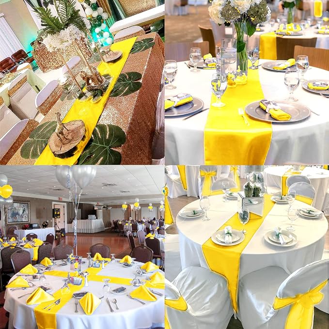 10-Pack Yellow 12 x 108 inches Long Premium Satin Table Runner | Wedding - Image 7