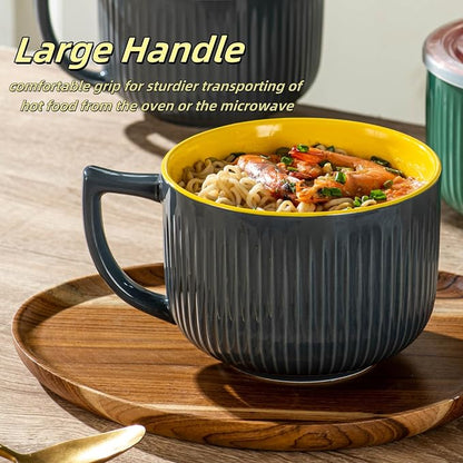 Ceramic Soup Bowl with Handle&Lid, Jumbo 38oz Microwave Ramen Bowl Set of 2 | - Image 8
