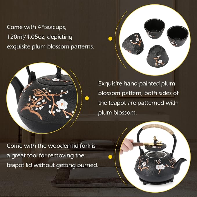 Dyna-Living Cast Iron Teapot 40.6oz Japanese Tea Kettle Set - Image 2