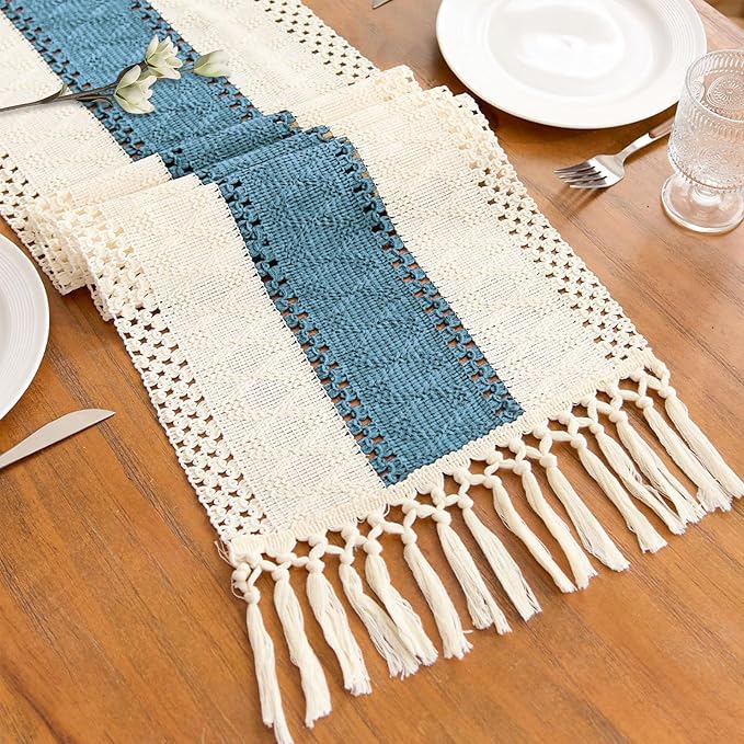 Blue Boho Table Runner for Home Decor by Unknown