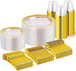 WELLIFE 450 PCS Clear Gold Disposable Dinnerware Set for 75 Guests, Clear and Gold Plastic Plates for Party, 75 Dinner & Salad Plates, Cups, Spoons Forks Knives for Wedding and Party Anniversary