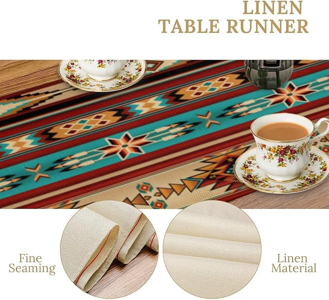 Aztec Southwest Table Runner, Ethnic Style Design Geometric Triditional Kitchen - Image 6