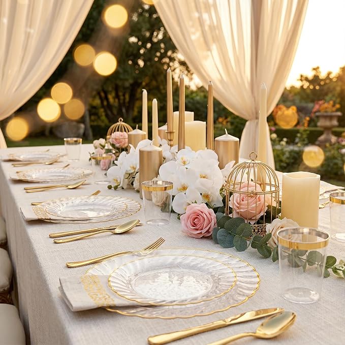 YOUBET 175PCS Clear and Gold Scalloped Plastic Plates - Image 6
