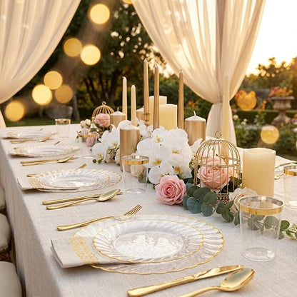 YOUBET 175PCS Clear and Gold Scalloped Plastic Plates - Image 6