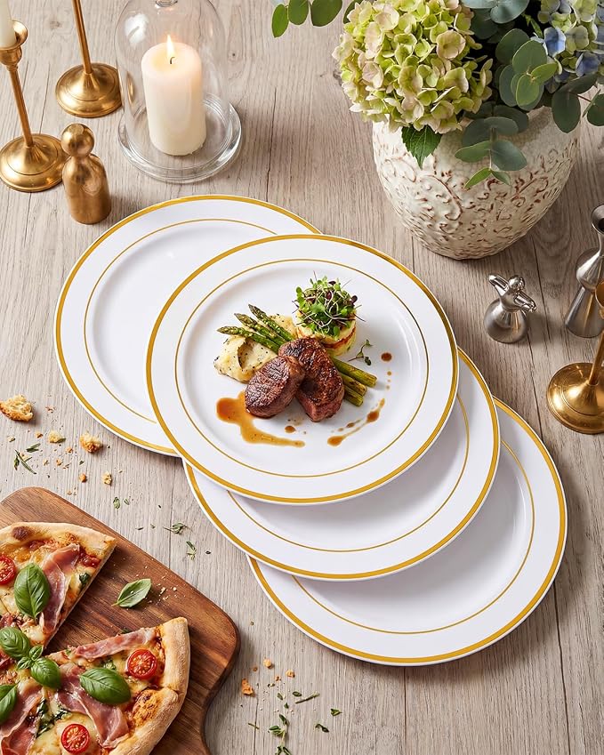 bUCLA 100Pieces Gold Plastic Dinner Plates - Image 5