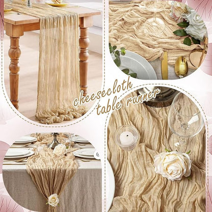 8 Pack Beige Cheesecloth Table Runner 10FT Long Boho Gauze Fabric Table Runner - Image 6