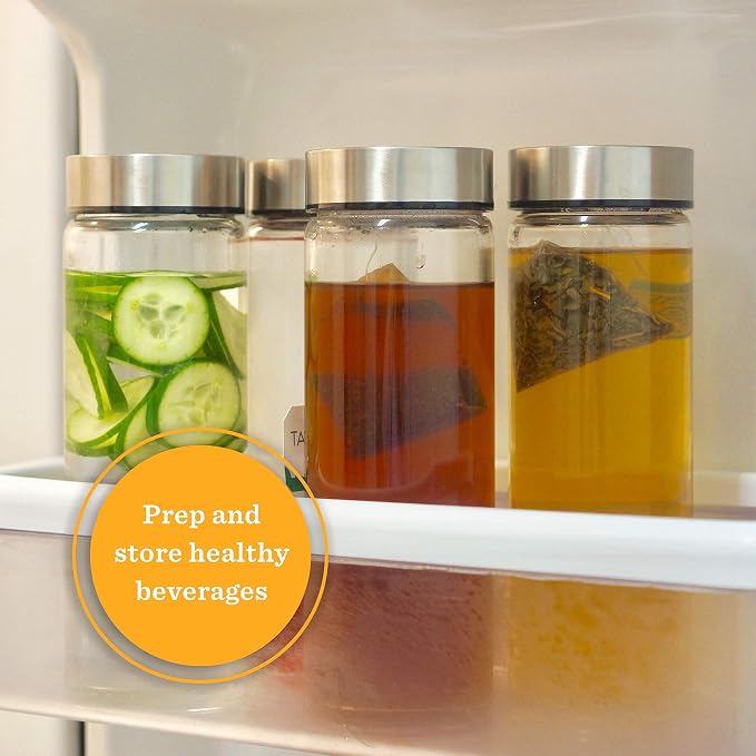 16oz Juice Bottles, Wide Mouth Glass Water Bottles & Stainless Steel Lids | - Image 8