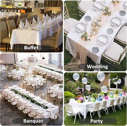 12 Pack White Table Cloth 60 x 84 Inch Rectangular Tablecloths for 4 Foot Rectangle Tables, Wrinkle Resistant White Tablecloth Washable Polyester Fabric Table Covers for Buffet Wedding Party Banquet