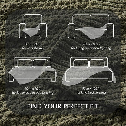 EVERGRACEHOME Chunky Chenille Knit Throw Blanket for Couch, Soft Luxurious Oversized Queen Moss Stitch Blanket for Bed, Large Cozy Farmhouse Knitted Throw for Sofa, Olive Green, 90" x 90"