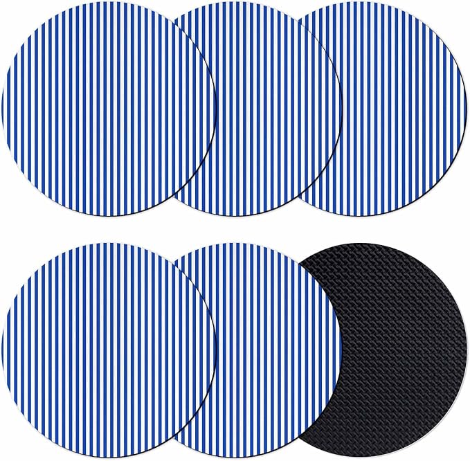 Navy Blue Stripe Coasters Set of 6, Modern White Vertical Striped Geometric by PIEPLE