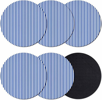 Navy Blue Stripe Coasters Set of 6, Modern White Vertical Striped Geometric by PIEPLE