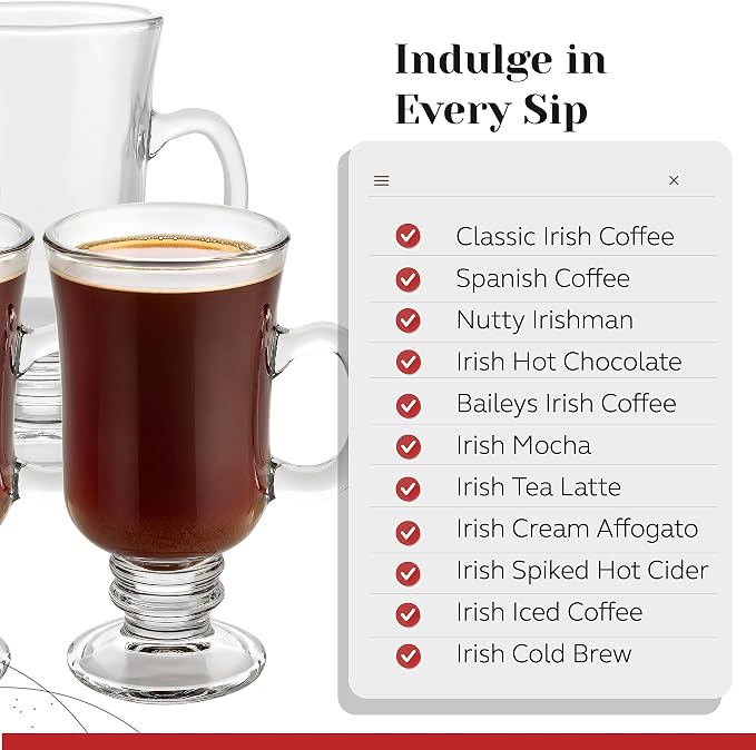 PARNOO Irish Coffee Mugs - 8 oz - Clear Glasses - Image 3