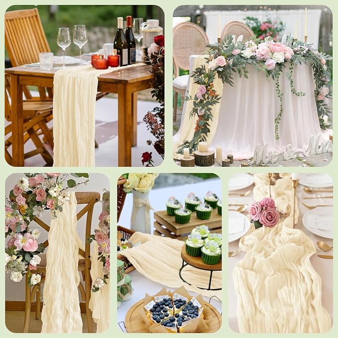 Cheesecloth Table Runner Beige 10FT Boho Gauze Runner, 12 Pack | 120 Inch - Image 7
