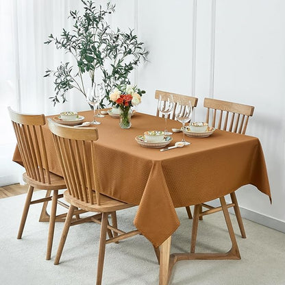 maxmill Tablecloth Weaved Texture Pattern Rectangular Tablecloth Water Resistance Antiwrinkle Spillproof Soft Table Cloth for Fall Harvest Thanksgiving Parties Holiday Dinners, 52x 108 Inch, Amber